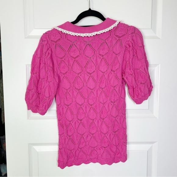 Boutique Delia Pointelle Knit Top in Fuchsia - Picture 3 of 9